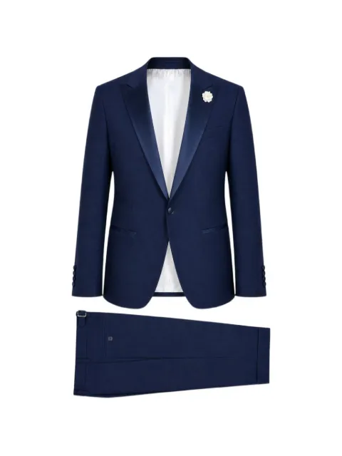 Paoloni satin-trim peak-lapel suit Blue 2410A483C18105588