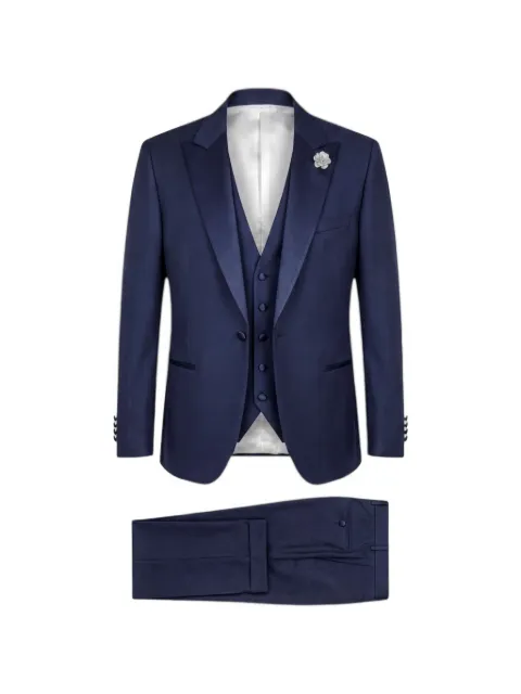 Paoloni three-piece peak-lapel suit Blue 2410AW438C181059