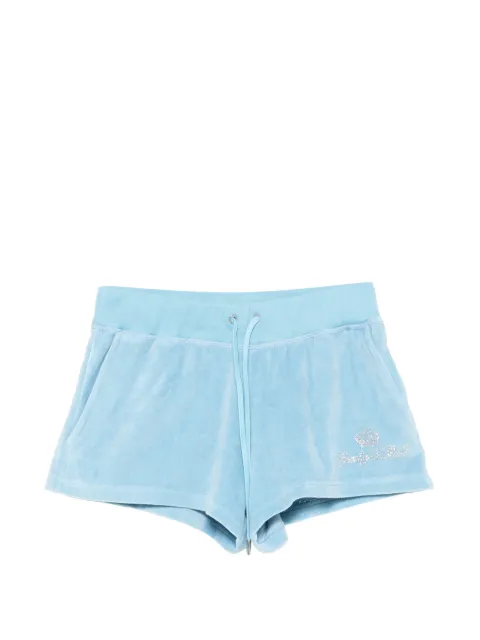 Sporty & Rich x Juicy Couture rhinestone-logo velour shorts Blue SH057716689