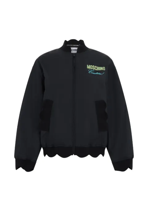 Moschino scalloped-edge logo-print bomber jacket Black T05290419
