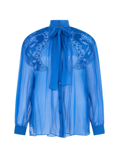 Alberta Ferretti lace-panel bow blouse Blue A02111614
