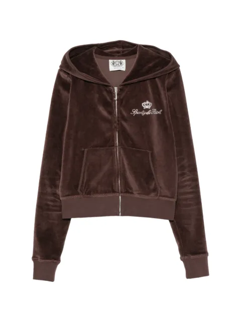 Sporty & Rich x Juicy Couture rhinestone-embellished zip-up hoodie Brown CA046716689