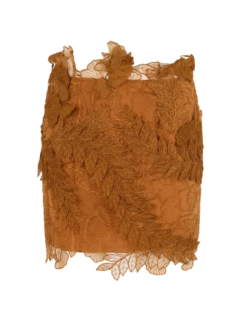 Alberta Ferretti floral-embroidered lace mini skirt Brown A01170137