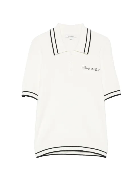 Sporty & Rich cable-knit embroidered polo shirt Neutrals TO06875326