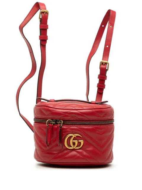 Gucci Pre-Owned 2016-2026 Mini GG Marmont Matelasse Calfskin Round backpack Red BMG7LEA579C3MKQN