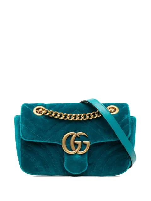 Gucci Pre-Owned 2016-2026 Small GG Marmont Matelasse Velvet shoulder bag Blue 3JNPPURARI7Z2MZ8