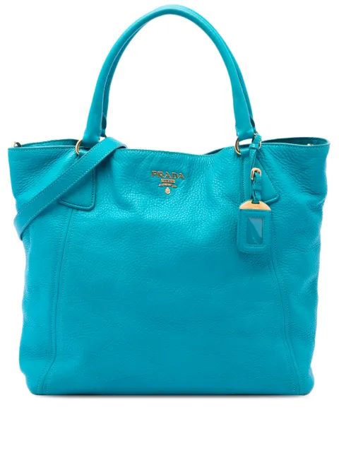 Prada Pre-Owned 2013-2026 Vitello Daino Open Convertible Tote satchel Blue BYBNA7NE2Z6X55ZW