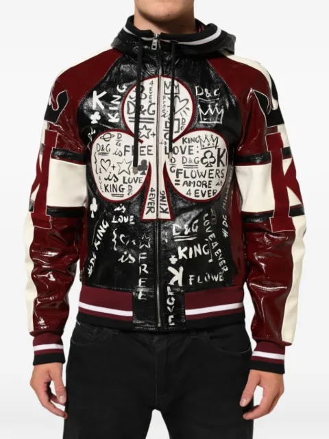 Dolce & Gabbana graffiti-print leather biker jacket Black G9KV1Z
