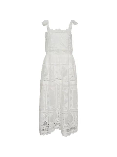 ZIMMERMANN Aster guipure-lace tiered midi dress White 9053DSS261