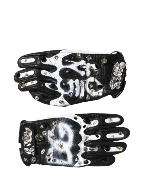 Dolce & Gabbana crystal-embellished graffiti-print gloves Black SHORTGLOVES
