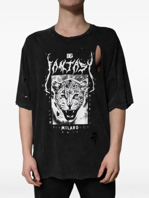 Dolce & Gabbana stud-embellished distressed T-shirt Black TSH86405