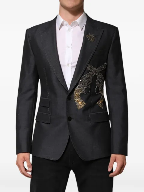 Dolce & Gabbana gun-embroidery bee-patch blazer Grey JKT41551