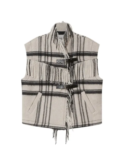 MARANT ÉTOILE fringed checked vest Neutrals GI0099FAD3D01E