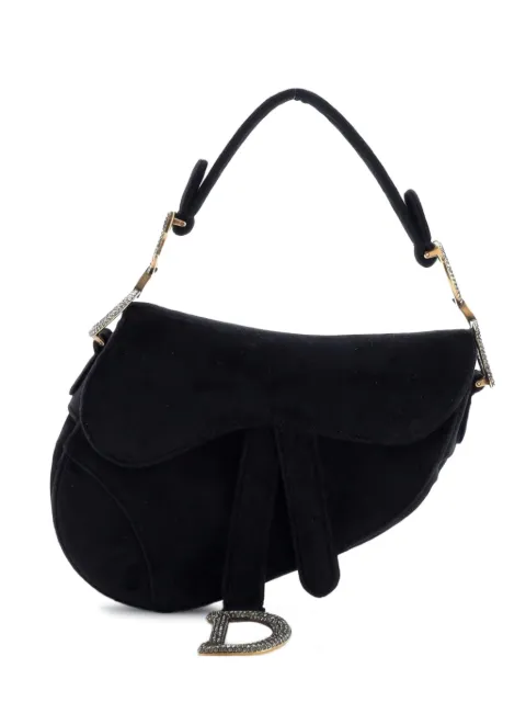 Christian Dior Pre-Owned Saddle Handbag Velvet with Crystals Mini shoulder bag Black 12IFJP6TFQDSNYBK