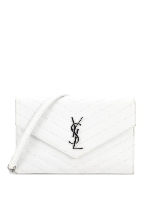 Saint Laurent Pre-Owned Classic Monogram Wallet on Chain Matelasse Chevron Leather Small crossbody bag White B7IVIZ9I28Q2GYGB