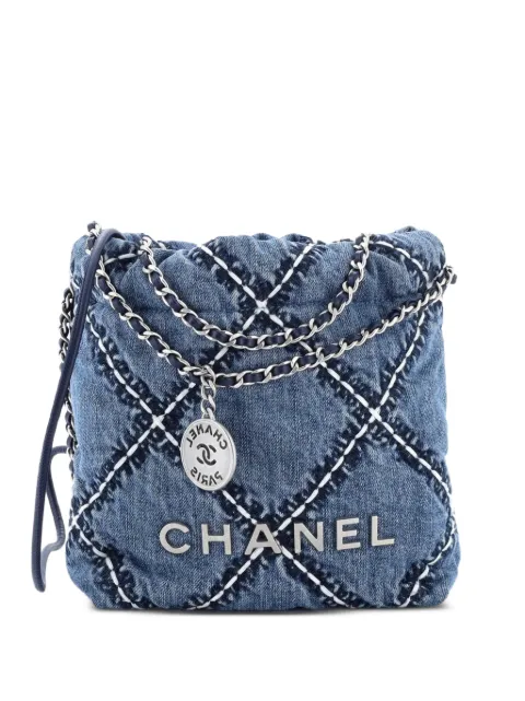 CHANEL Pre-Owned 22 Chain Quilted Stitched Denim Mini hobo bag Blue 4XN6Z9AAREQGH0KG