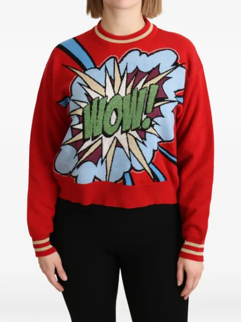 Dolce & Gabbana cartoon-print rhinestone-embellished sweater Red TSH5152