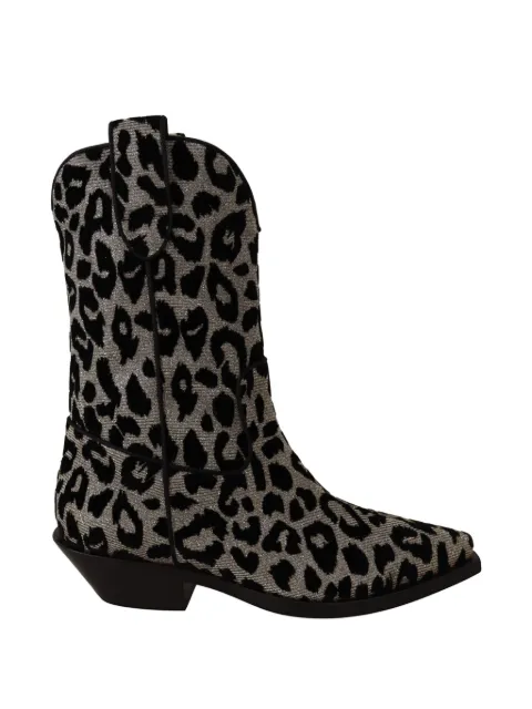 Dolce & Gabbana leopard-print glitter-embellished boots Grey TEXAN40