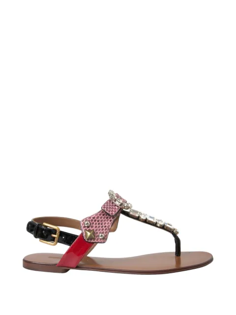 Dolce & Gabbana Multicolor Crystal Sandals Flip Flops Shoes Pink LA6458