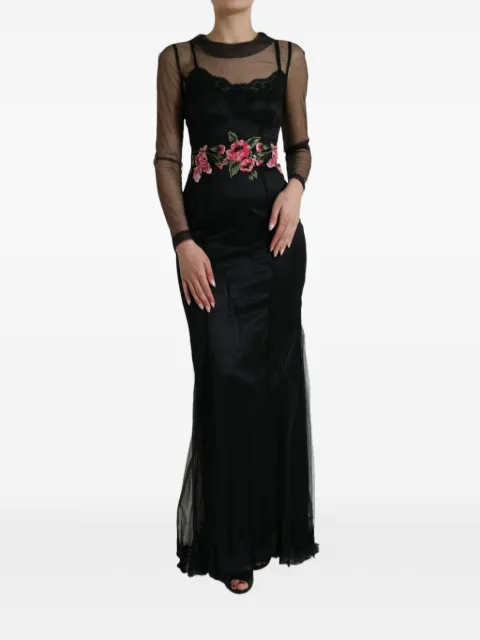 Dolce & Gabbana floral-embroidered mesh gown long dress Black 8053286295464