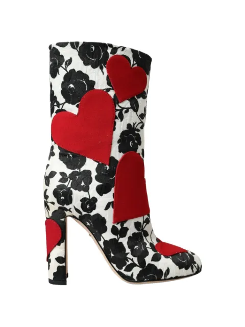 Dolce & Gabbana floral-print heart-appliqué ankle boots White LA10929