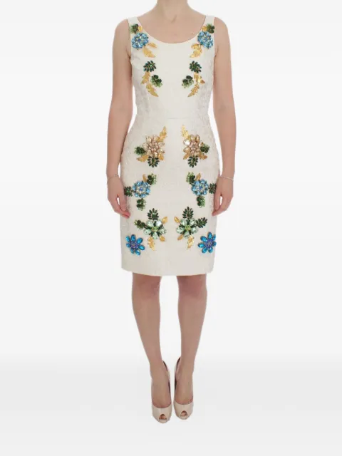 Dolce & Gabbana floral-crystal-embellished midi dress Neutrals DRE10042