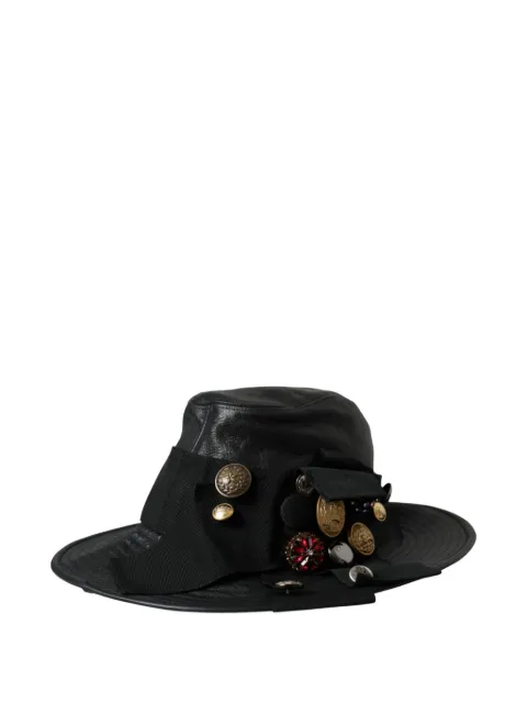 Dolce & Gabbana button-embellished leather hat Black HAT9636