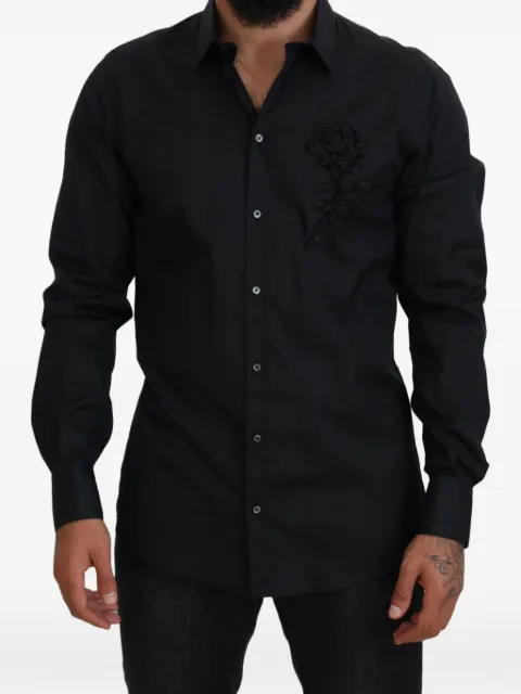 Dolce & Gabbana rose-embroidered slim-fit shirt Black G5IP4TFU5K9