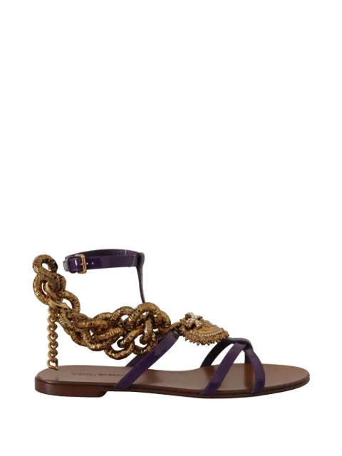Dolce & Gabbana Devotion heart-embellished chain sandals Brown CQ0332A1037