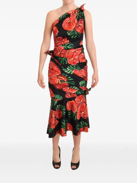 Dolce & Gabbana floral-print one-shoulder midi dress Black F6I2LT