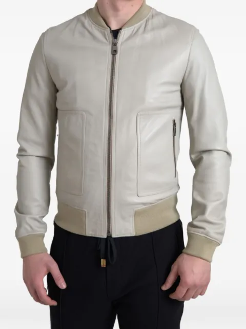 Dolce & Gabbana leather bomber jacket Grey G9BWILHULUU