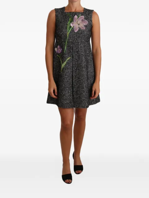 Dolce & Gabbana floral-appliqué houndstooth mini dress Black DR1439