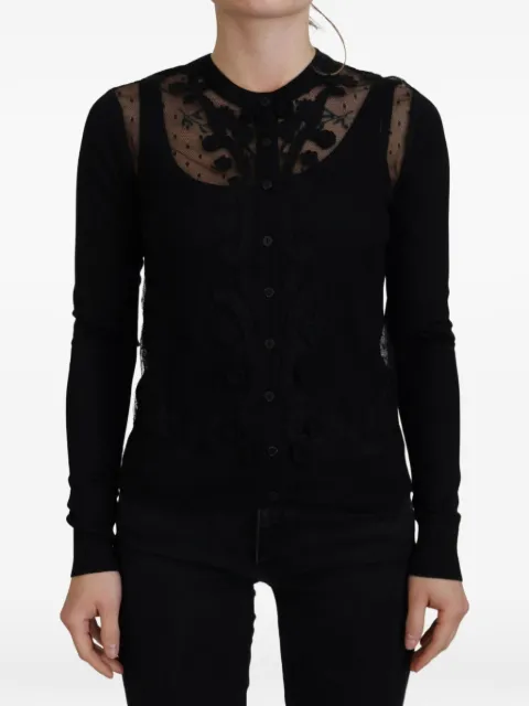 Dolce & Gabbana lace-panelled floral-applique cardigan Black FXD26TJBMQ6