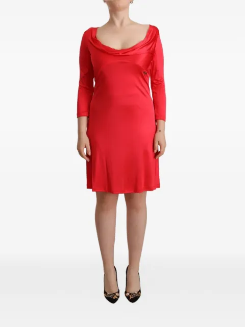 John Galliano cowl-neck three-quarter-sleeve dress Red 28606