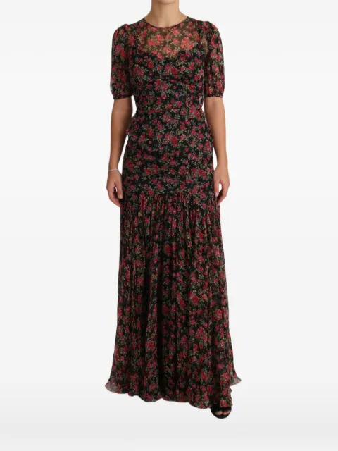 Dolce & Gabbana floral-print puff-sleeve dress Black DR1904