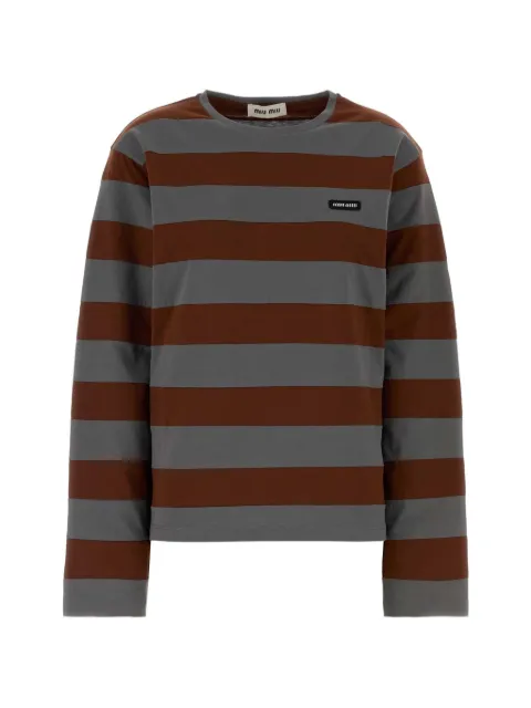 Miu Miu striped embroidered T-shirt Brown MJLA59OOO195L