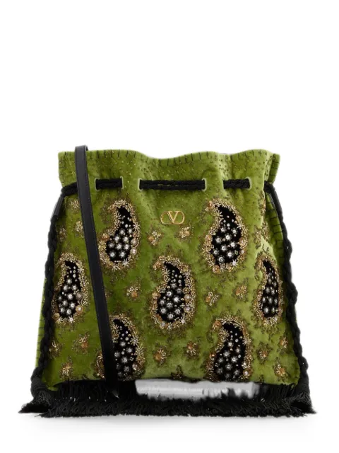 Valentino Garavani Nellicôte paisley-embroidered shoulder bag Green 8W2B0R66TEV