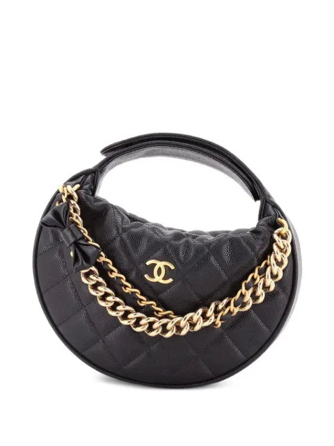 CHANEL Pre-Owned Double Chain Bow Pouch Quilted Caviar Mini hobo bag Black FOCVEL0A2TL7SQ5V