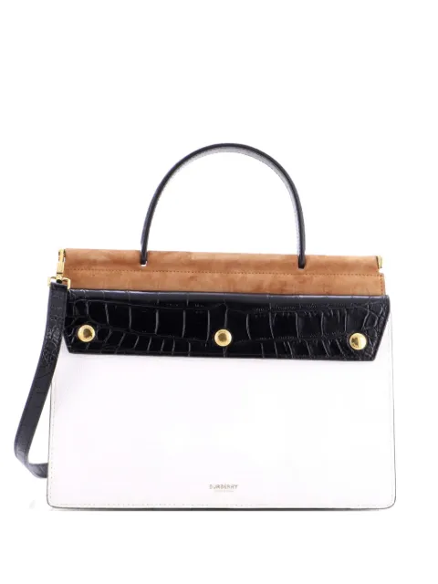 Burberry Pre-Owned Panelled Title Front Pocket Top Handle Bag Embossed Leather and Suede Small shoulder bag Black BRTILVPAK1VE177D