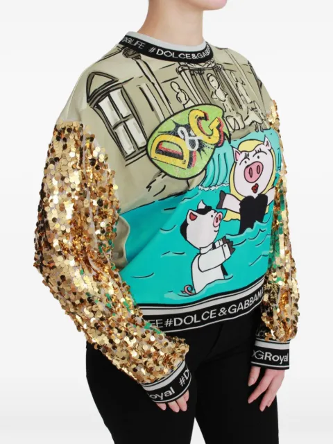 Dolce & Gabbana sequin-embellished graphic-print sweater Neutrals 4921915572301