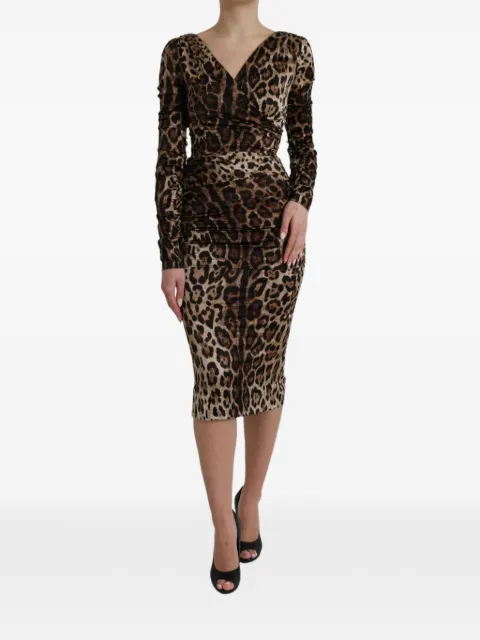 Dolce & Gabbana leopard-print charmeuse midi dress Neutrals F6F4ZTFSADD