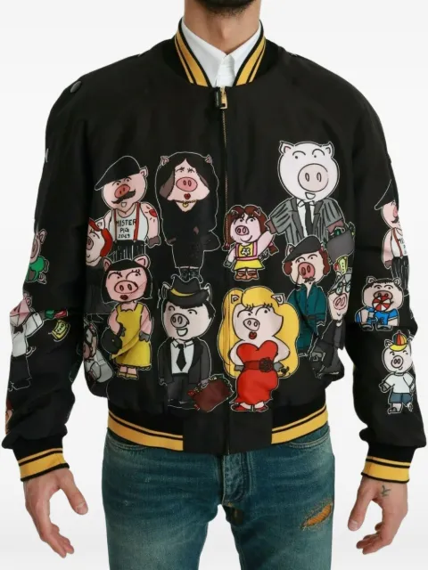 Dolce & Gabbana 2019 Pig Family print bomber jacket Black JKT2609