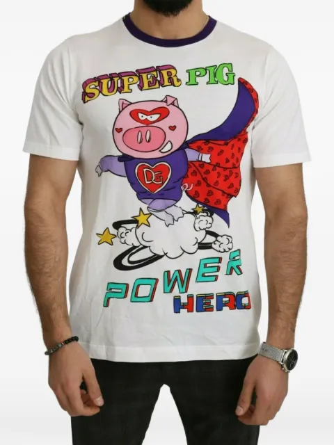 Dolce & Gabbana 2019 Super Pig Power Hero cotton T-shirt White TSH1990