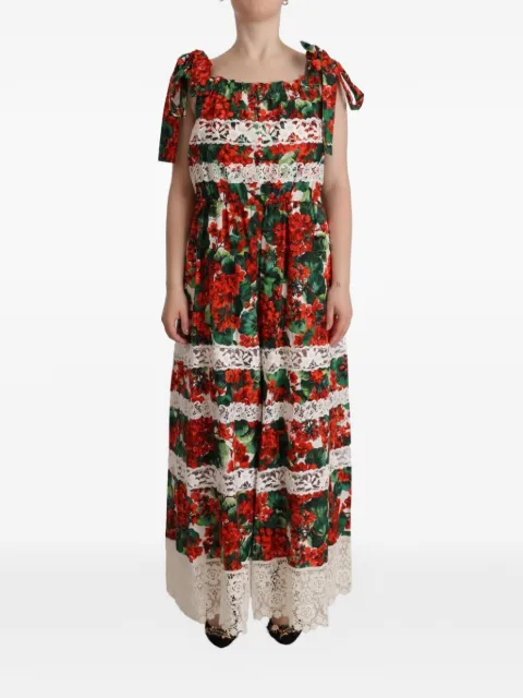 Dolce & Gabbana floral-print lace-trimmed maxi dress Red DR28633