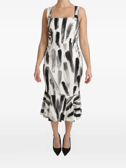 Dolce & Gabbana Sheath paint-splatter ruffle-hem midi dress White DR2145