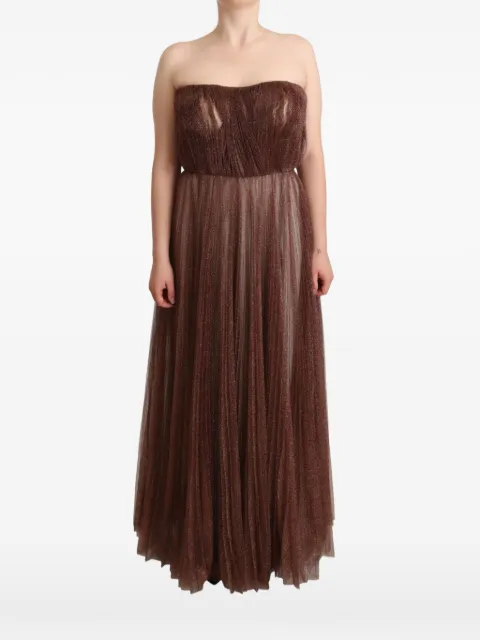 Dolce & Gabbana glitter-finish pleated maxi dress Brown DR28310