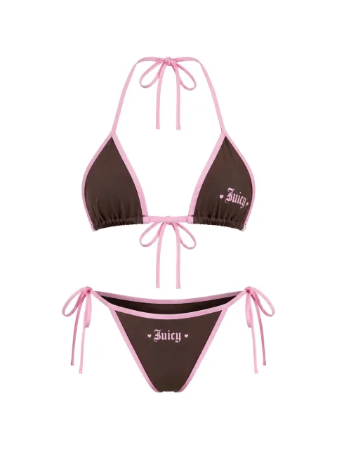 Juicy Couture logo-print triangle bikini Brown JCITS126201193