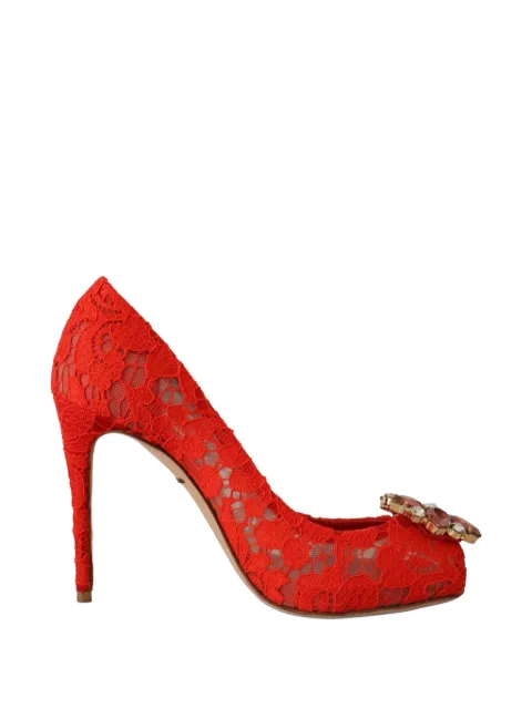 Dolce & Gabbana Taormina lace crystal-embellished heeled pumps Red CD0066AL198