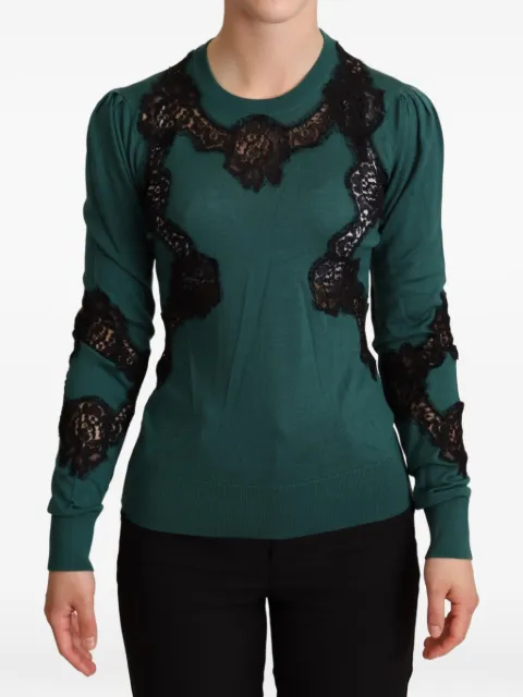 Dolce & Gabbana lace-trim puff-sleeve sweater Green TSH6308
