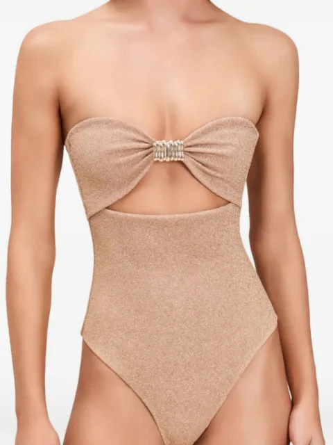 Devon Windsor Izzie cut-out metallic swimsuit Neutrals SU26703F